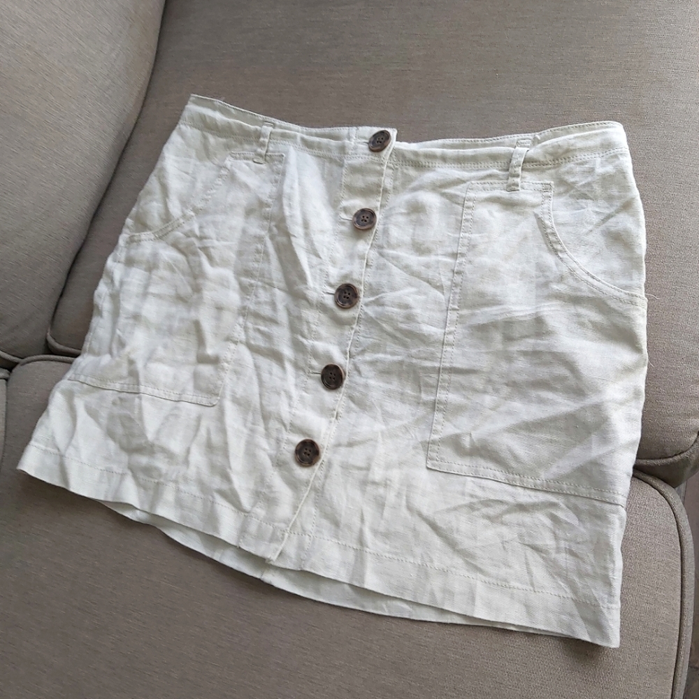 Sanctuary beige cream linen button down skirt neutral